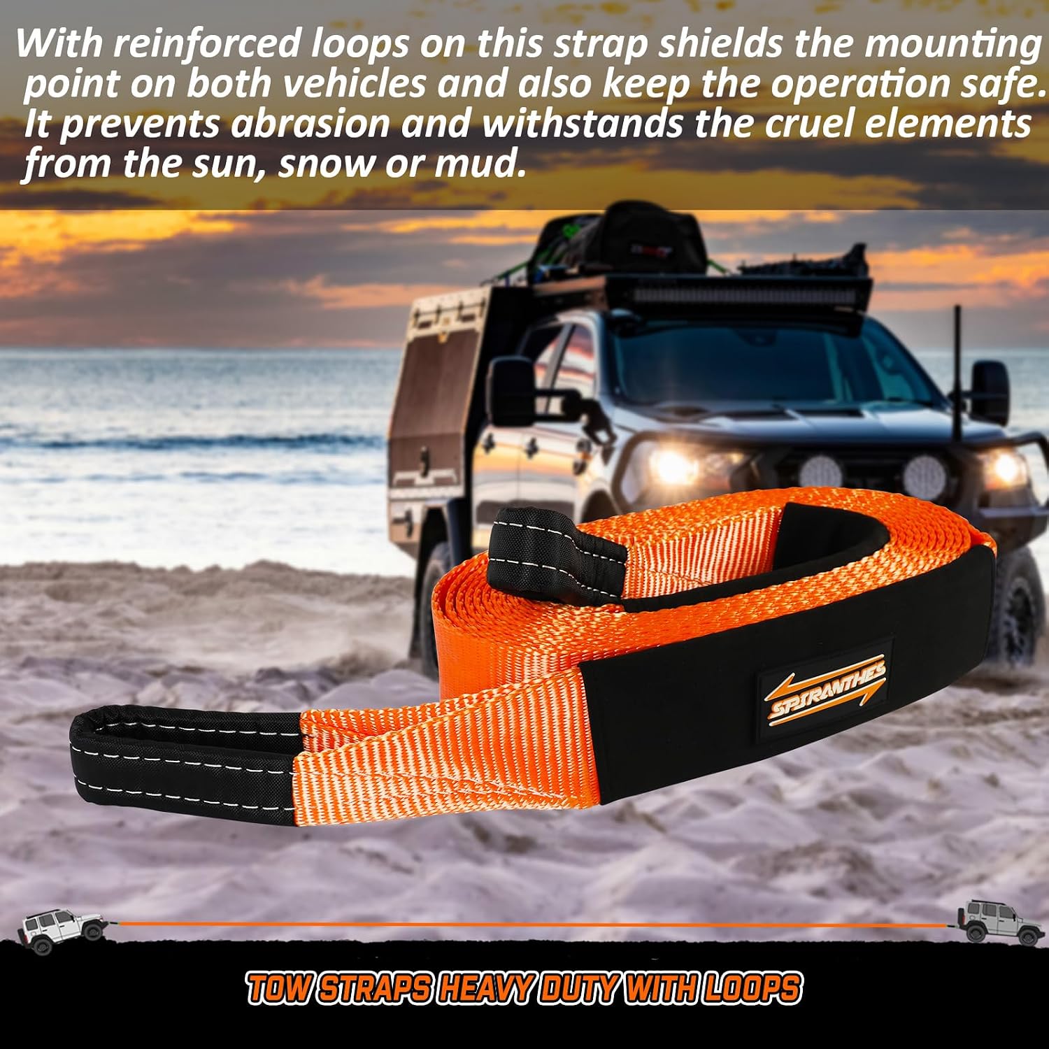 Heavy Duty Tow Strap 3 x20' Recovery Strap(Orange) Tested 25,000 lbs Break Strength Emergency Off Road Towing Rope with 3/4 D Ring Shackle Storage Bag